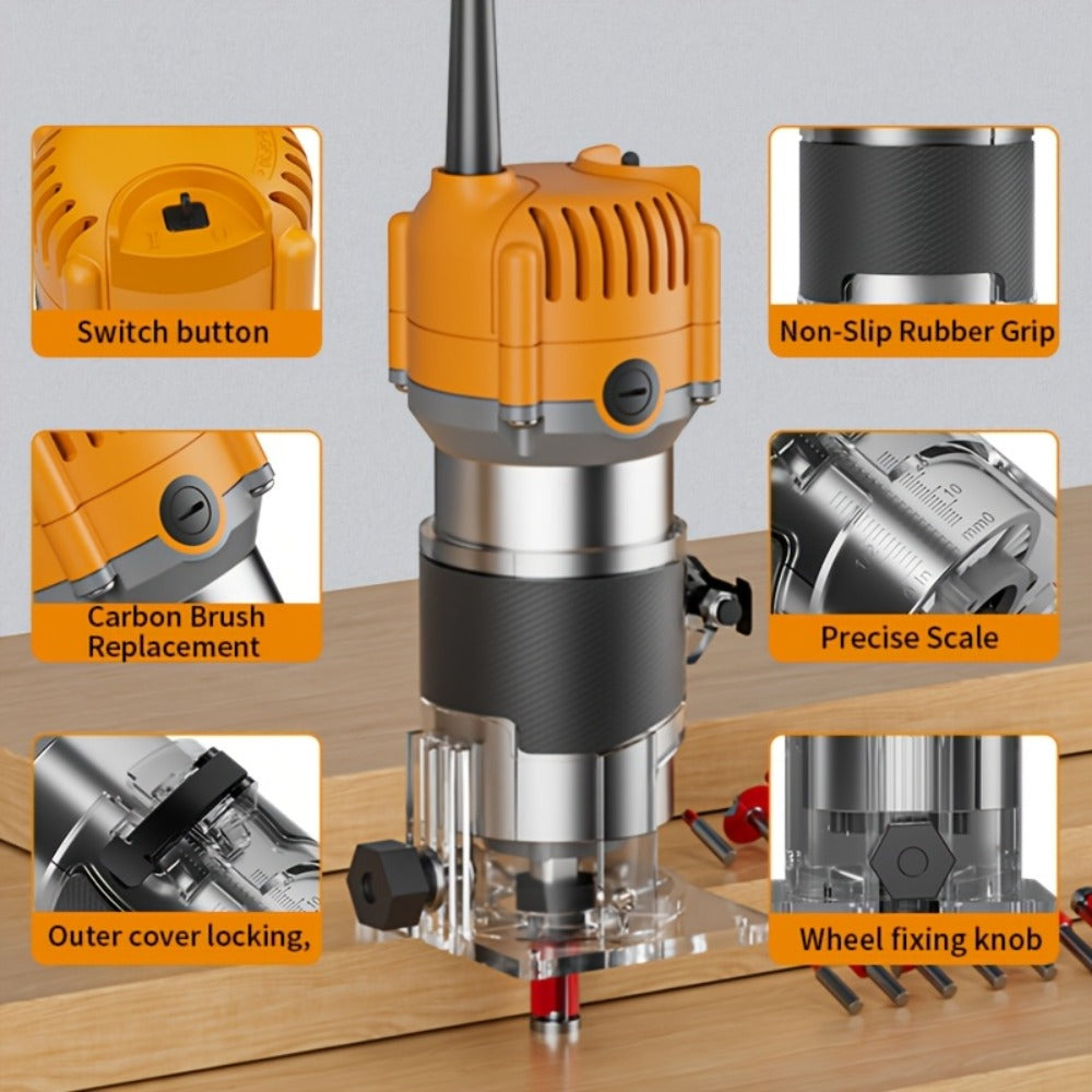 Wood Router Edge Trimmer 800W 6.1Amp Compact Hand Router Tool 35000RPM with Variable Speed, 1/4¡± Collet, Router Bit Set for Woodworking Slotting Carving Edge Treatment DIY Projects