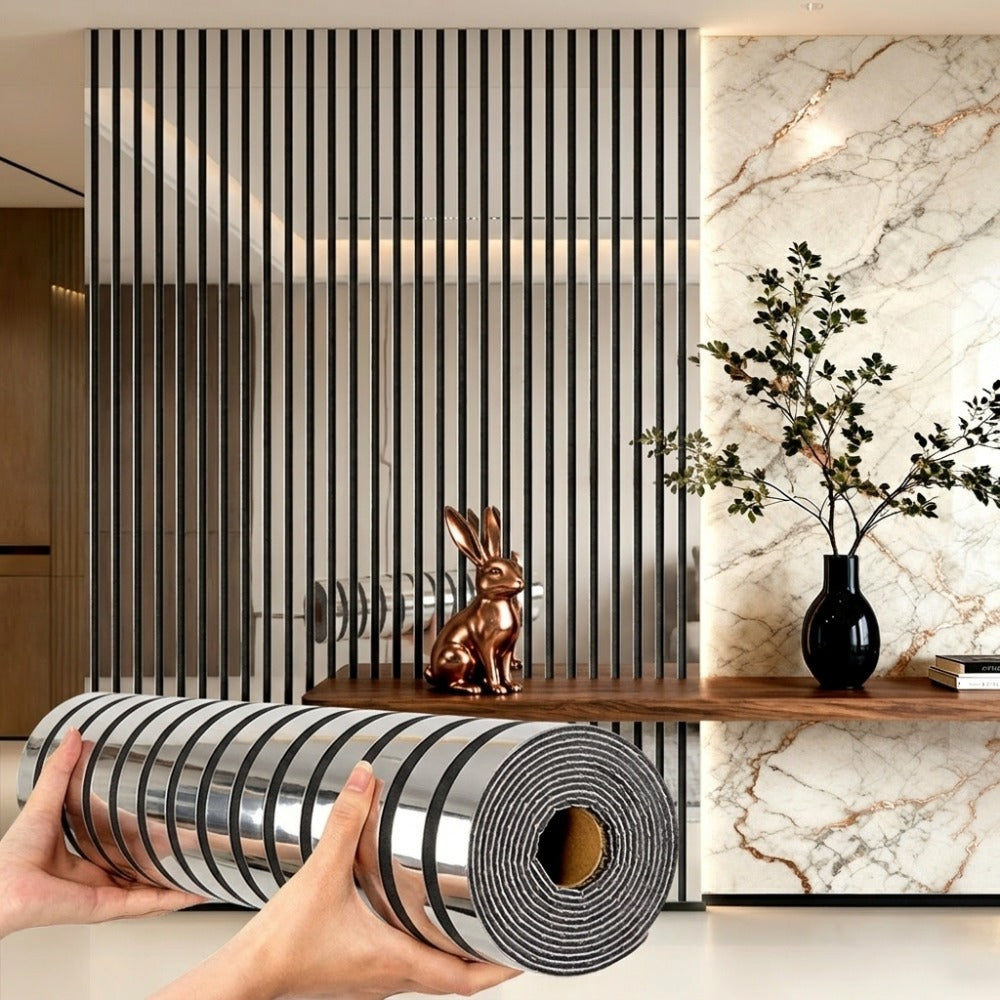 3D Mirror Slat Wall Panel Self-Adhesive Peel and Stick Gold Silver Metallic Grid Wall Sticker for TV Background Wall Ceiling Curved Edges Home Decor Art Easy Install