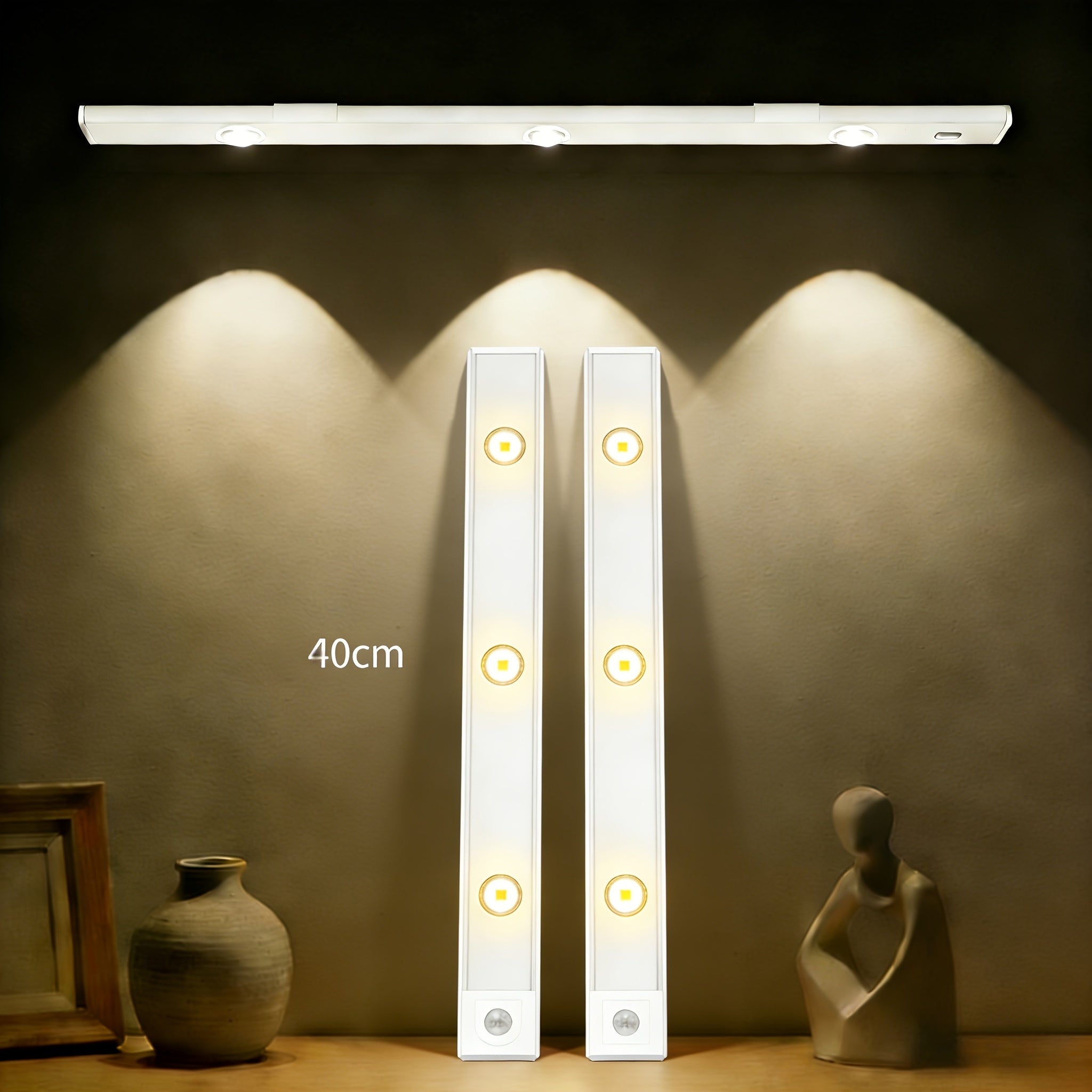 Motion Sensor LED Cabinet Light USB Rechargeable Dimmable Night Light Gesture Control 3 Modes Wireless Under Cabinet Lighting for Kitchen Bedroom Stairs Closet Reading Bedside 2pcs 3pcs