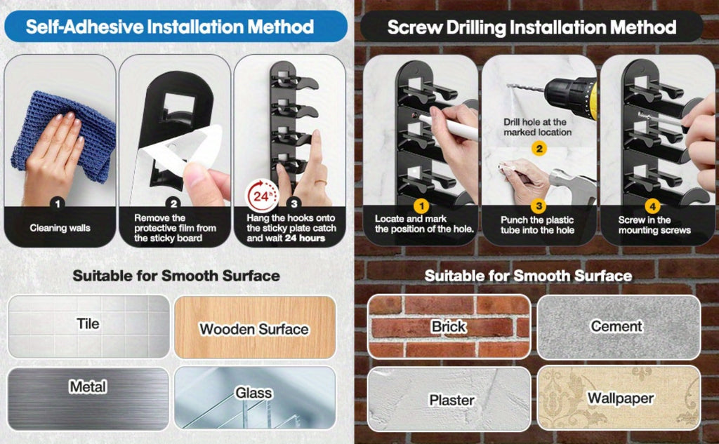 Wall Mounted Hat Rack for Baseball Caps ¨C Adhesive or Drill Mount, Holds 20 Hats, Multilayer Storage, 2pcs