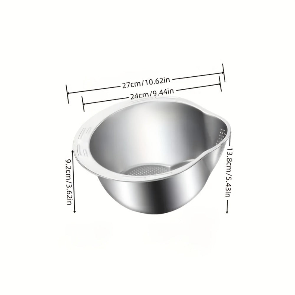 Stainless Steel Kitchen Colander with Handle - Multipurpose Rice Strainer Mesh Basket for Washing Rice, Fruit, Vegetables, Food-Safe Durable Water Drainer