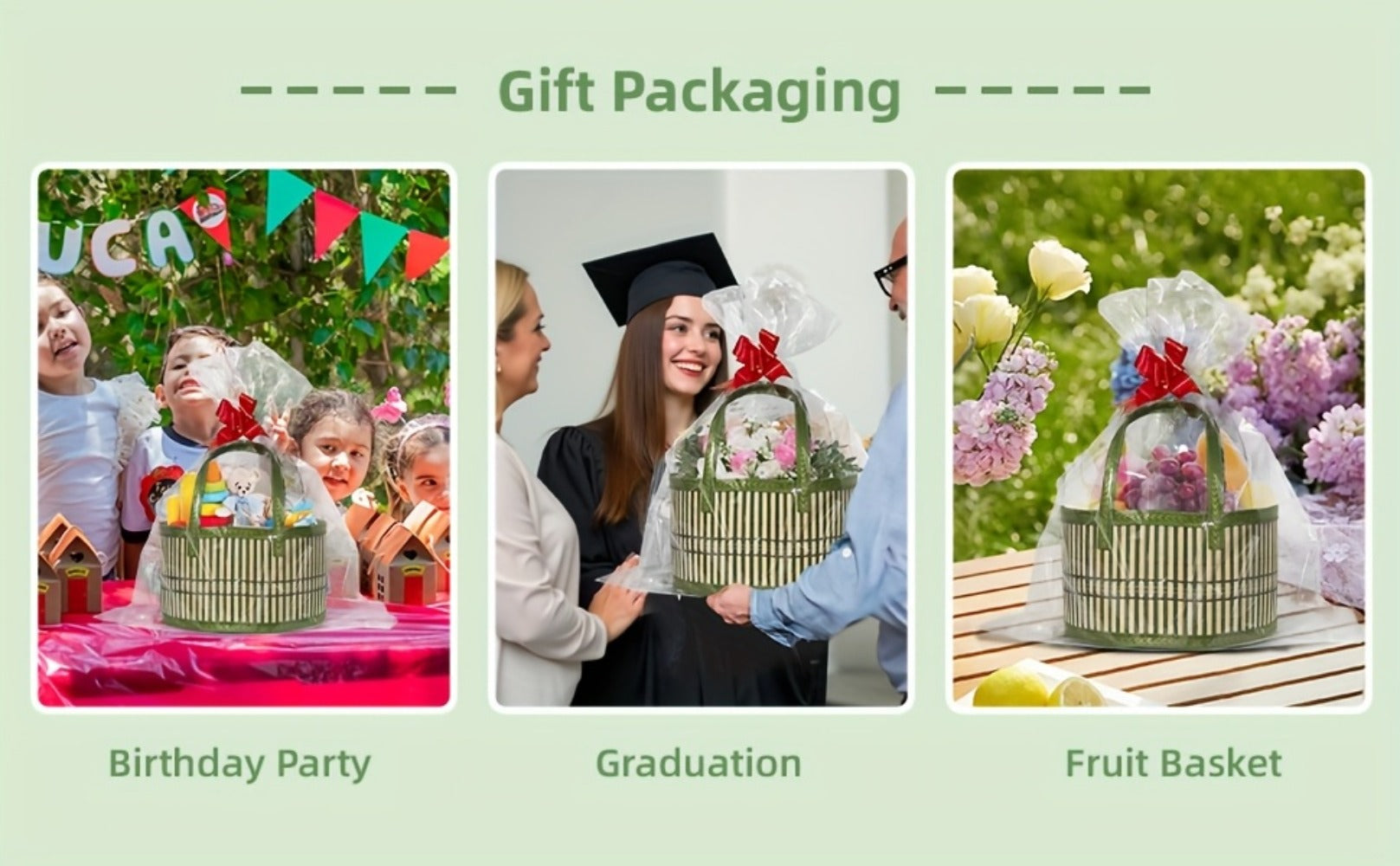Bamboo Storage Baskets 6-Pack | Gift Wrap Organizer, Easter Egg Basket, Picnic Camping Basket, Craft Sewing Storage, Wedding Favor Box, Flower Girl Basket, Christmas Thanksgiving Holiday Basket Set