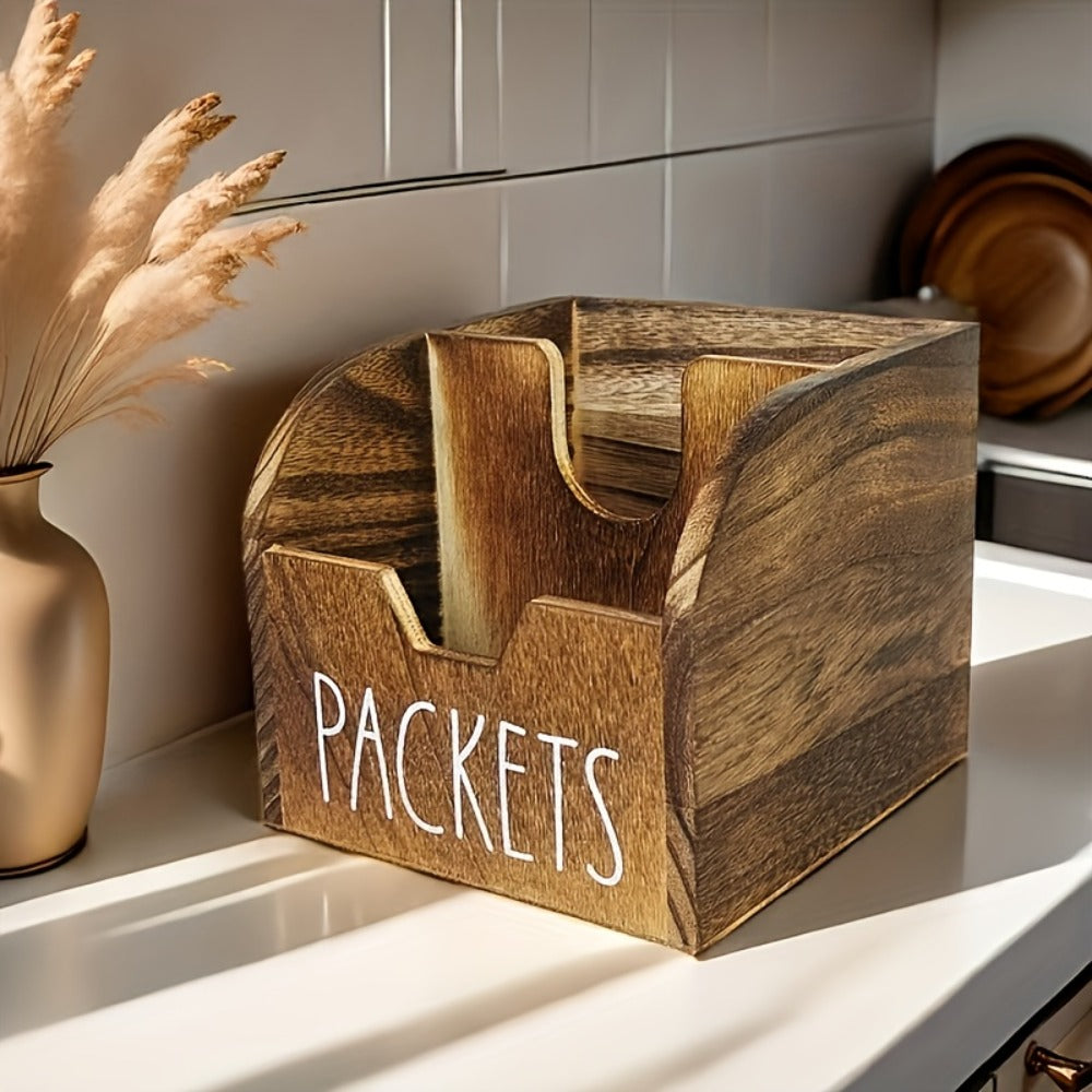 Spice Rack Organizer Rustic Wood Spice Box with Dividers Farmhouse Kitchen Storage Flip-Top Lid Bold Lettering Countertop Cabinet Spice Holder Black White Brown
