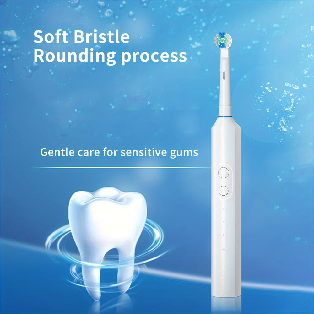 Electric Toothbrush Rechargeable 4 Brush Heads 3 Cleaning Modes Smart Timer IPX7 Waterproof USB Quick Charge 600mAh Round Head Adult Electric Toothbrush Blue
