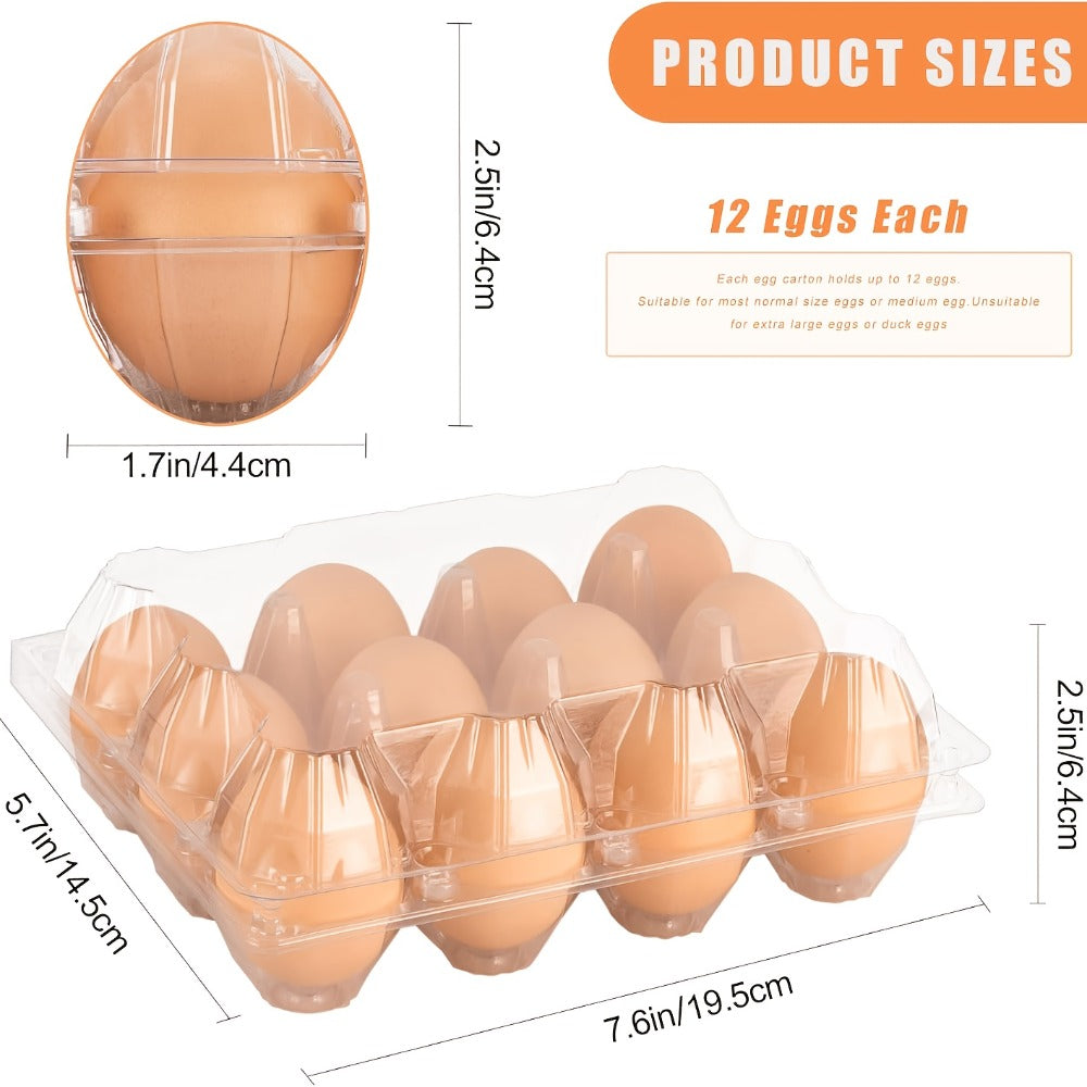 52/104-Pack Clear Plastic Egg Cartons Bulk with Sticker Labels - Reusable 12-Count Egg Containers for Home Farm Market Display