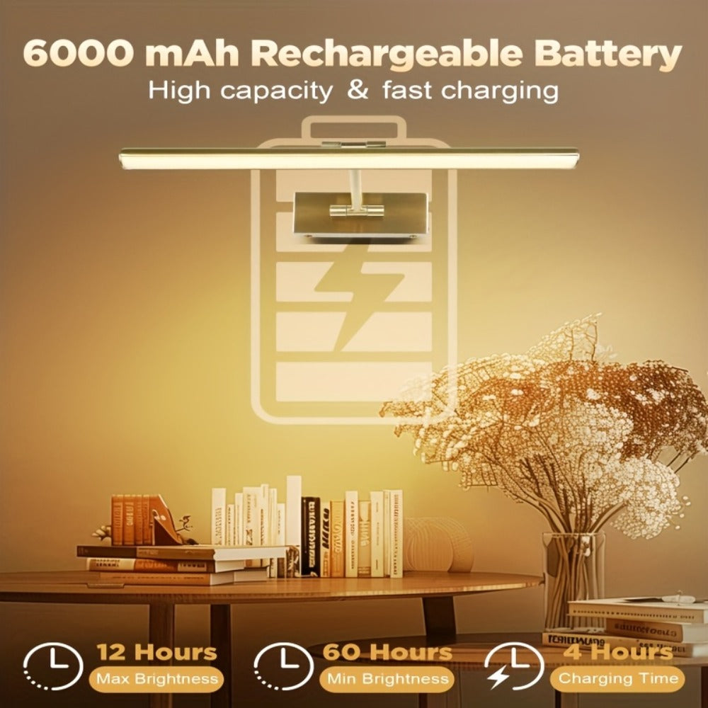 Picture Light 16 Inch Wireless Battery Powered LED Wall Light 6000mAh Rechargeable Remote Control Adjustable Brightness Art Light for Photo Frame Portrait Gallery Painting Home Decor Gold Black