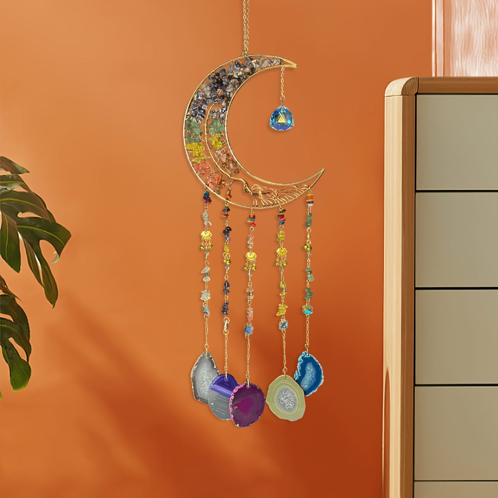 Moon Agate Tree Hanging Ornament Handmade Boho Suncatcher Wall Decor - Crystal Window Sun Catcher Gift for Mom Friends Women Birthday Christmas Holiday Home Decoration