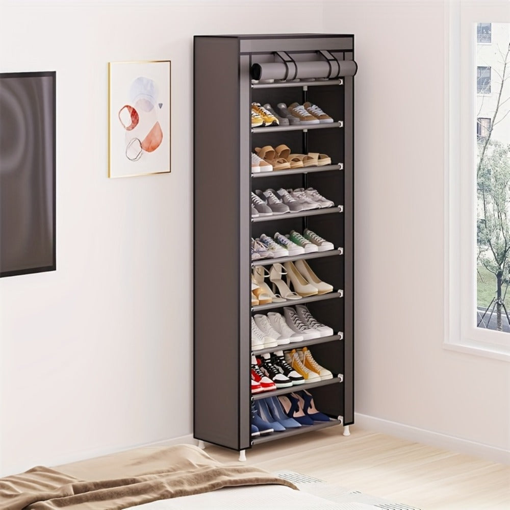 Shoe Storage Organizer 10 Tier Portable Stackable Shoe Rack with Nonwoven Fabric Cover for Closet Hallway Bedroom Entryway Grey