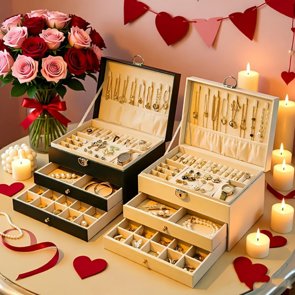 Jewelry Box Large Capacity Vintage Gold Organizer for Necklaces Earrings Bracelets Rings Studs Gift for Women Mom Christmas Holiday
