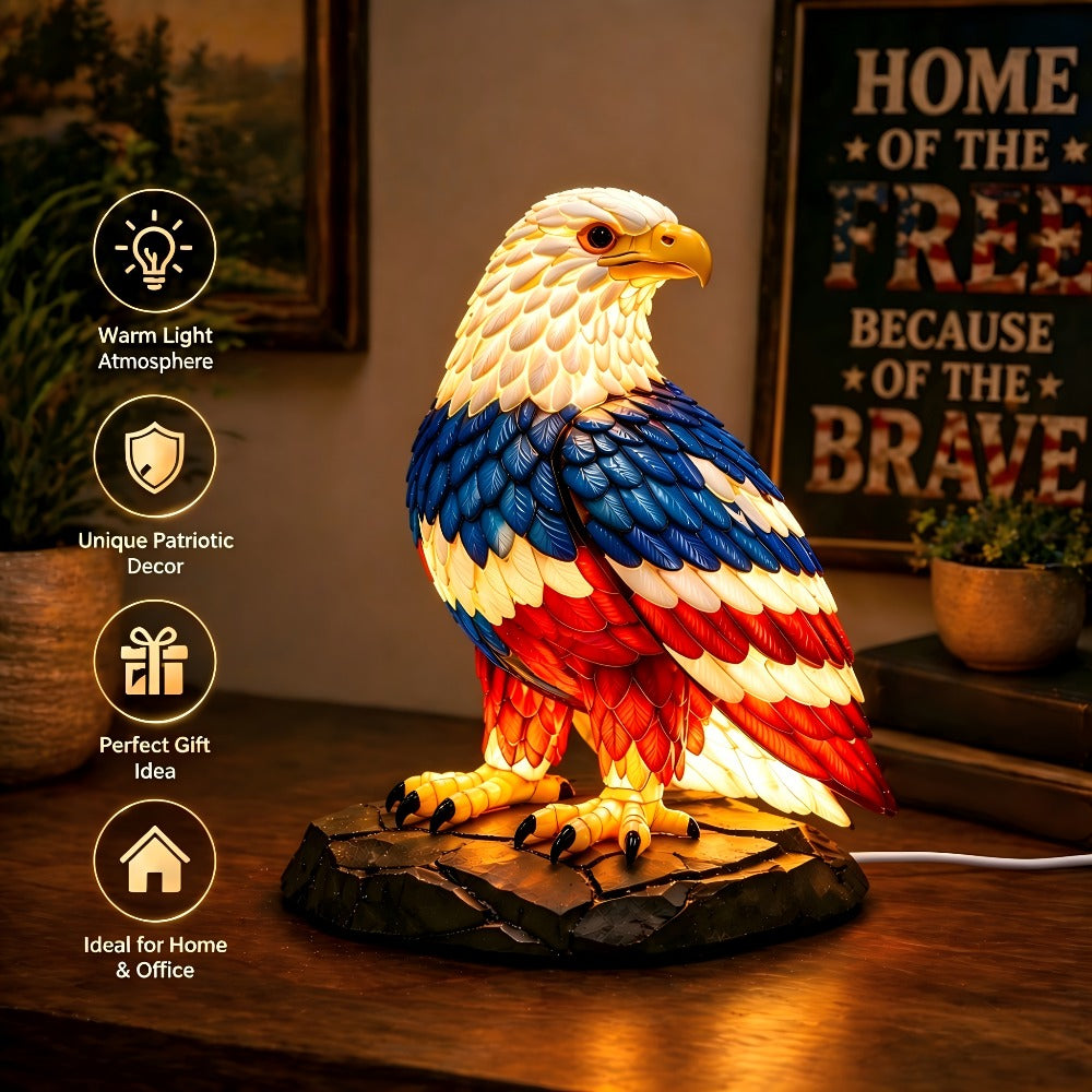 Boho Retro Stained Eagle Night Light ¨C 3D Resin Animal Table Lamp, Vintage Colorful Stained Glass Effect Desk Light for Bedroom Home Decor, Creative Birthday Christmas Gift for Eagle Lovers
