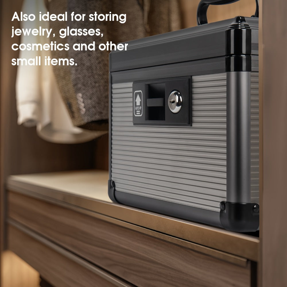 Aluminum Alloy Lockable Medicine Box ¨C Double Layer Large Capacity Storage Box with Key Lock, Handle & Tray for Medicines, Documents & Valuables, 10¡±/12¡±/14¡±/16¡± Home Security Box