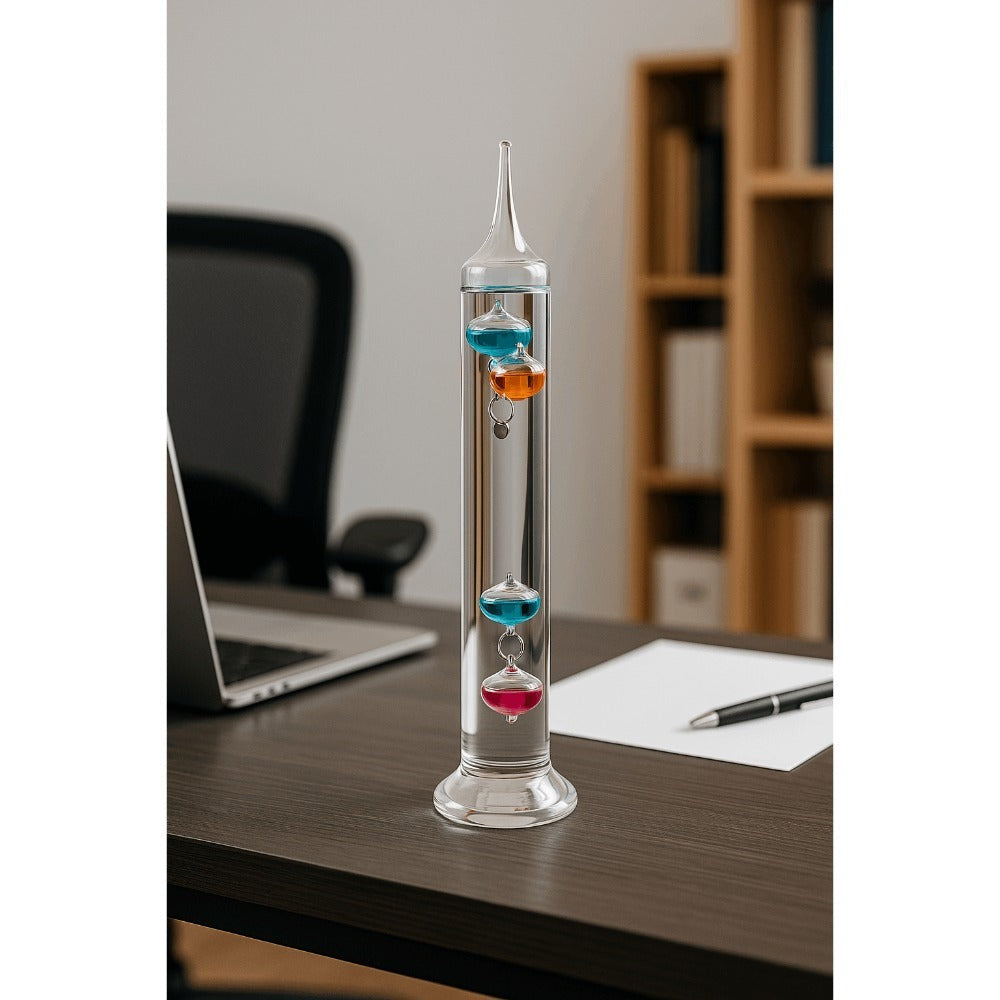Galileo Thermometer Glass Multicolor Floating Spheres 9.5 Inch Decorative Temperature Display 16¡ãC-28¡ãC for Home Office Desk Science Decor Gift