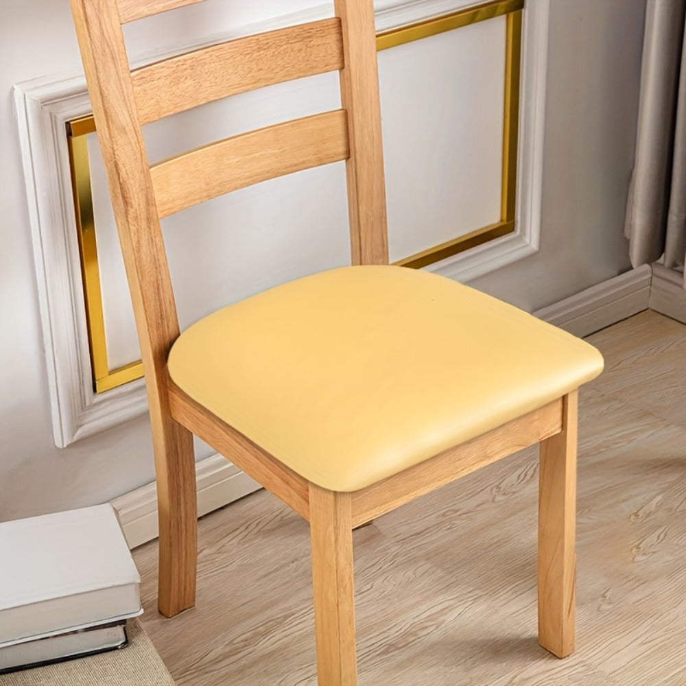 Waterproof PU Leather Dining Chair Cushion Covers Removable Stretch Seat Slipcovers for Dining Room Kitchen Hotel Set of 4 or 6