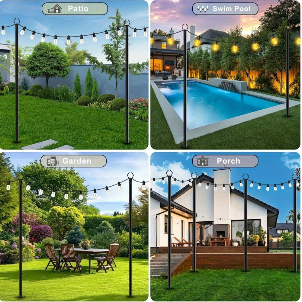 Outdoor String Light Poles 4 Pack - 11.1FT Heavy Duty Metal Forked Light Stand for Patio Backyard Garden Deck, Rustproof All-Season String Light Pole for Wedding Party Christmas Camping Decor