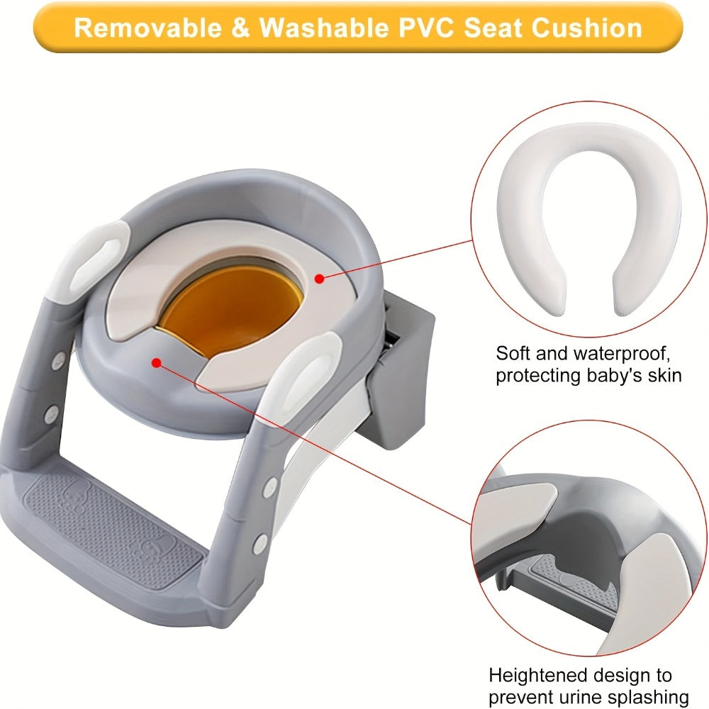 Potty Training Seat with Step Ladder 2-in-1 Toddler Toilet Seat & Stool - Foldable Kids Potty Chair with Splash Guard, Anti-Slip Pads & Handles for Boys Girls