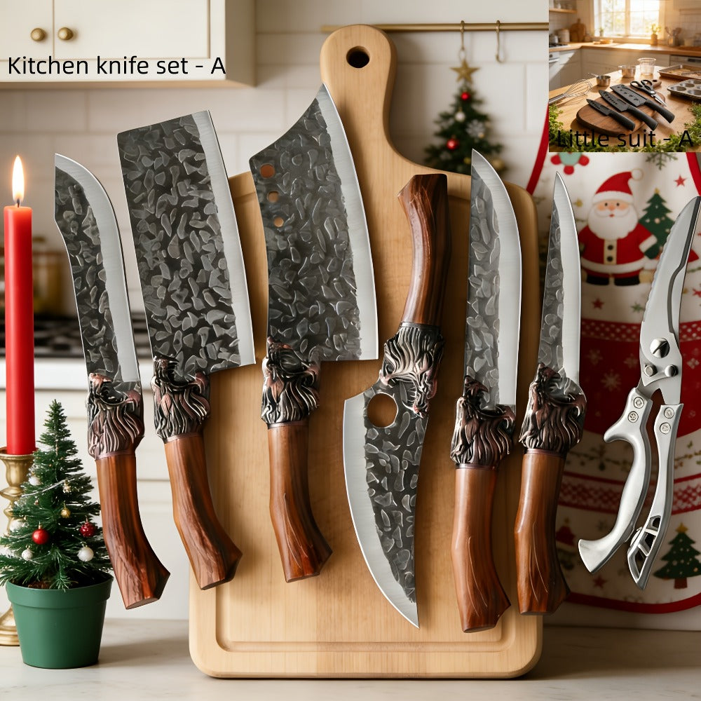 Kitchen Knife Set 7 Piece Professional Stainless Steel - Ultra Sharp Chef Knives with Boning, Slicing, Carving, Fish, Butcher Knife & Scissors for Meat