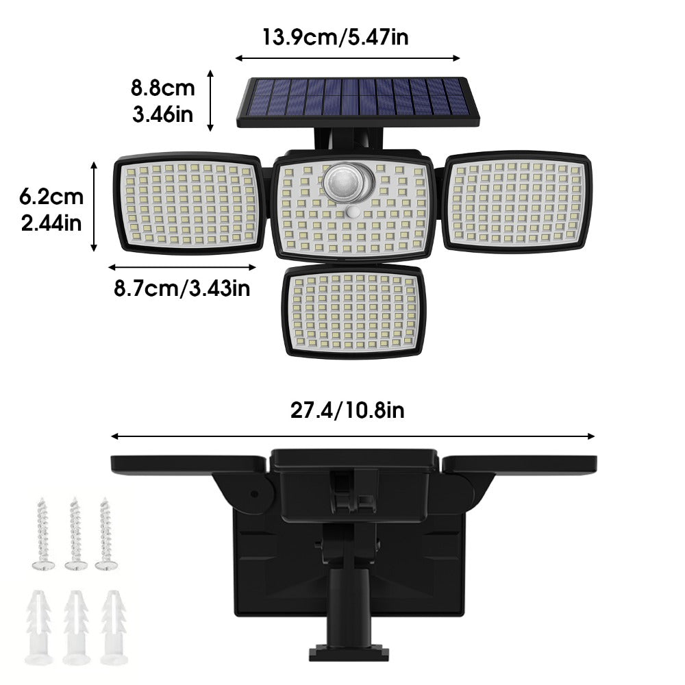 Solar Outdoor Motion Sensor Light 4-Head 3000LM ¨C 270¡ã Wide Angle, 3 Modes, IP65 Waterproof, Remote Control, Solar Flood Light for Garden Backyard Garage Wall Yard, 1/2/4 Pack