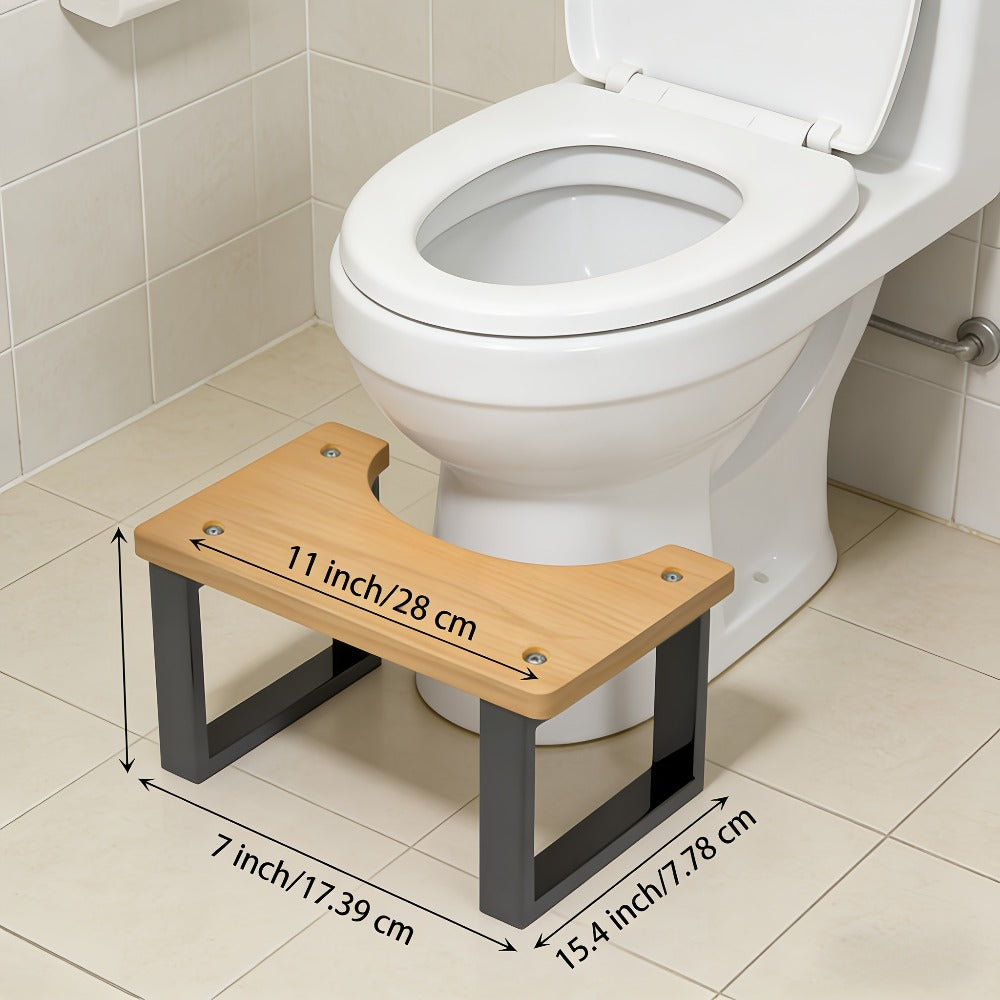 Squat Toilet Stool with Non-Slip Bamboo Surface - Ergonomic Bathroom Foot Rest for Adults, 400 LBS Capacity, Wide Stable Base, 7-Inch Height, Stain & Crack Resistant, Fits Most Toilets, White & Black