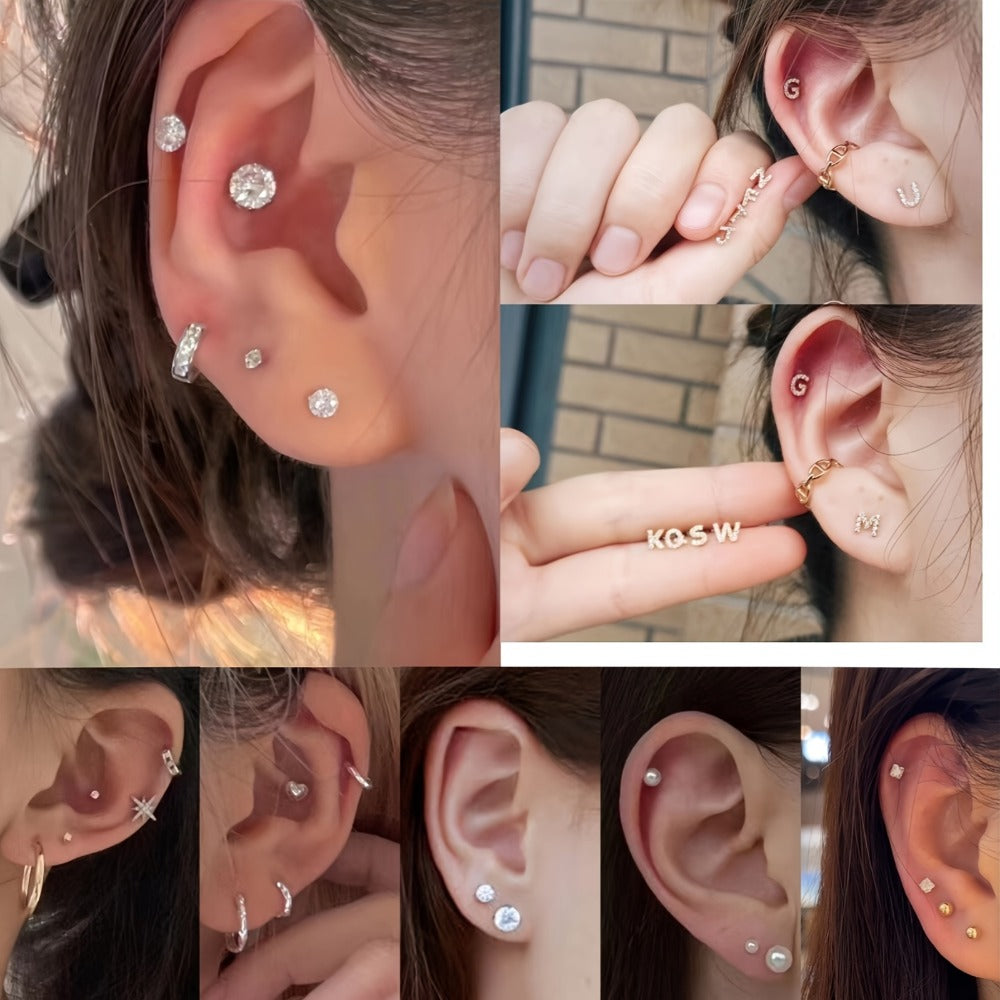 Ear Piercing Gun Kit 36pcs - 24 Stainless Steel Studs & 12 Crown-Shaped Earrings with Reusable Black Piercing Tool, Marking Pen & Stainless Steel Jewelry Set for Home Salon Use