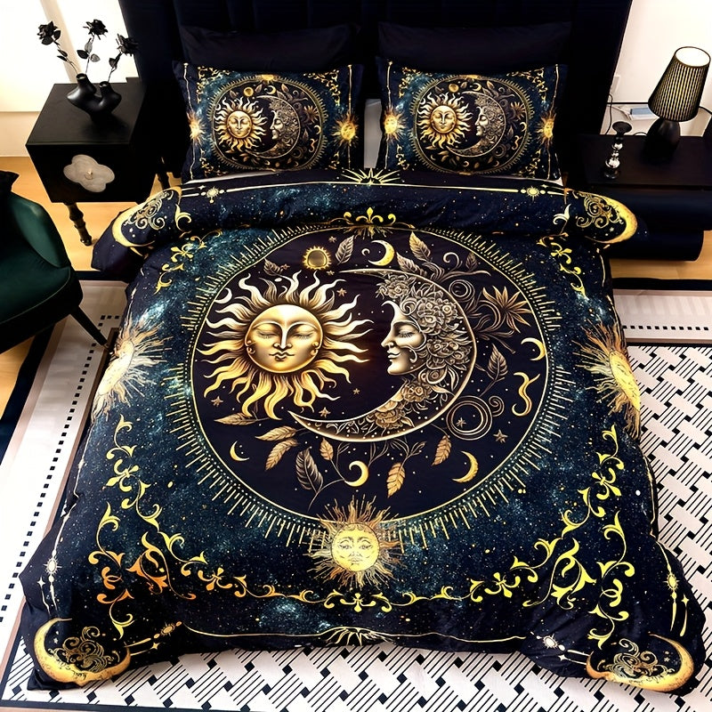Sun Moon Planet Duvet Cover Set 3pcs Colorful Celestial Print Soft Breathable Bedding with Pillowcases Twin Full Queen King