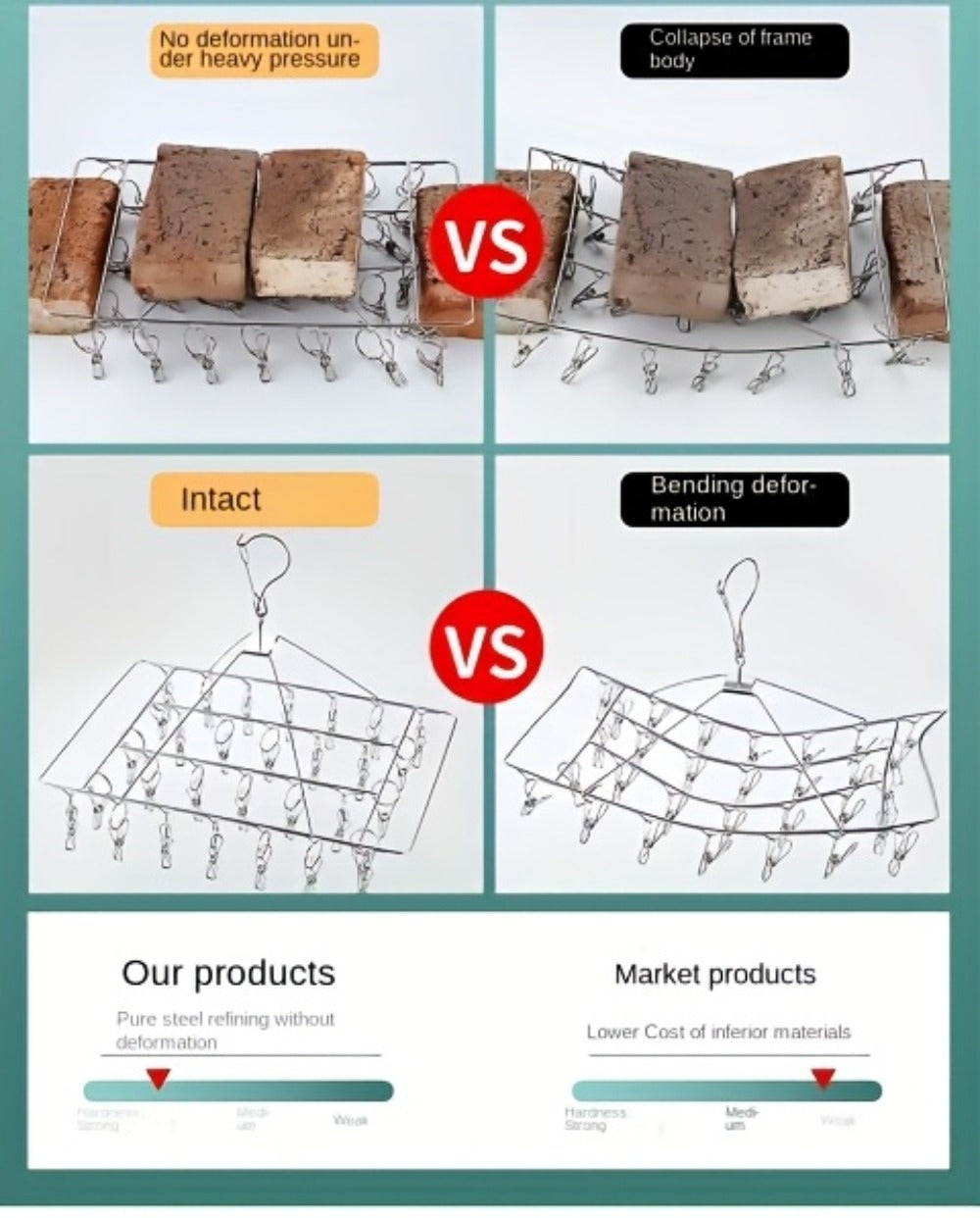 Clothes Drying Rack with Clips Stainless Steel Laundry Hanger Windproof Skidproof Multi-Clip Sock Underwear Dryer for Home Bedroom Balcony ¨C 30/40/50 Clips