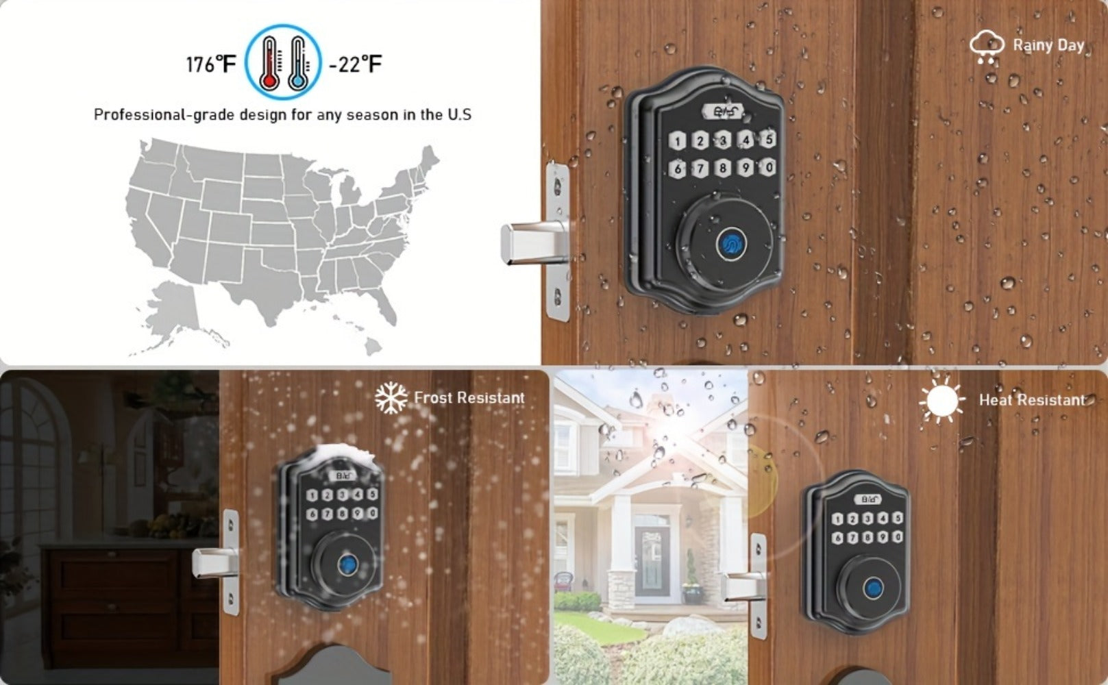 Keypad Deadbolt Lock Fingerprint Keyless Entry ¨C Electronic Door Lock with Code Fingerprint & Key, 300 Users Temporary Code for Front Door Home Office