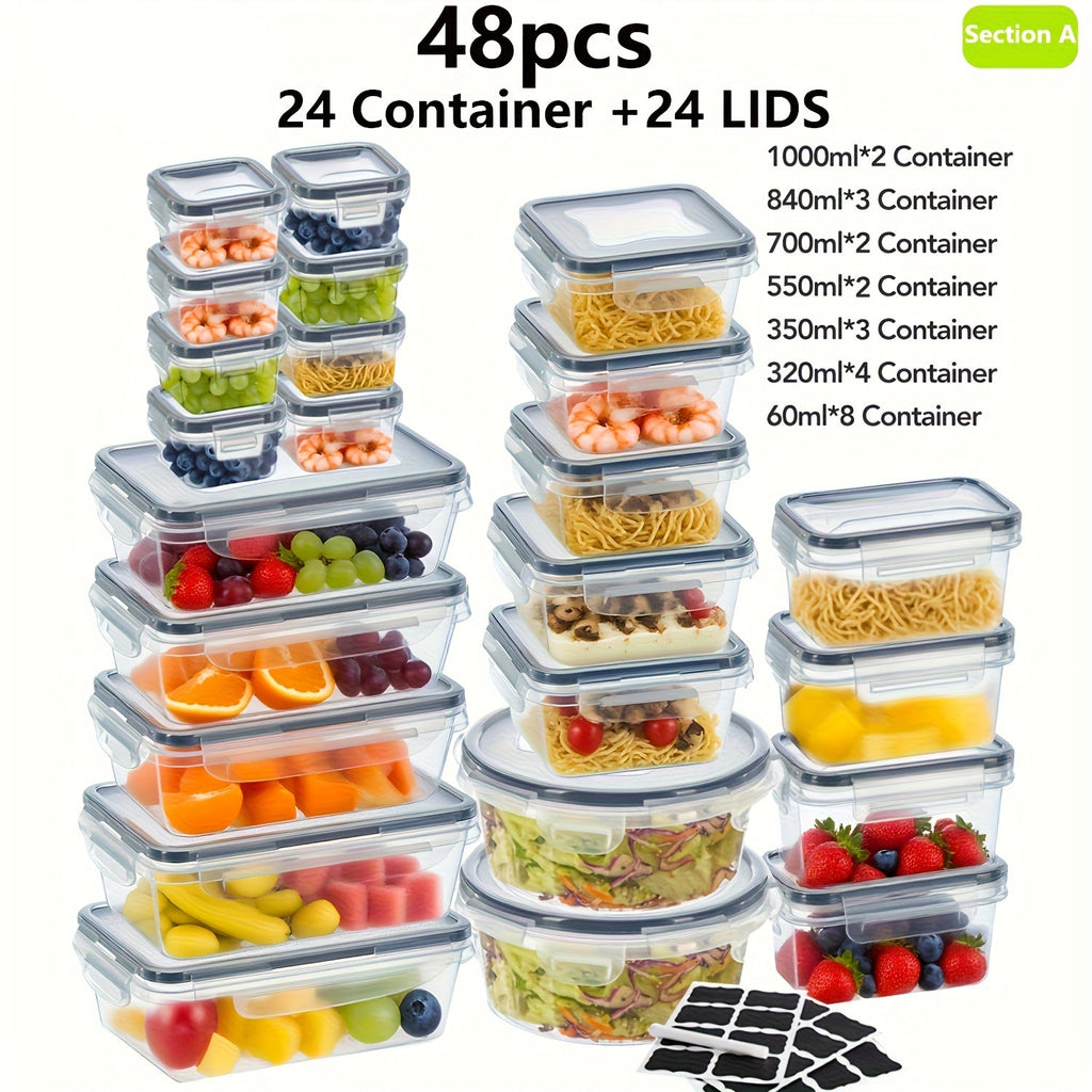 Food Storage Containers with Lids - Airtight Plastic Container Set for Kitchen Pantry Organization, Easy-Lock Leak-Proof Design, BPA-Free Meal Prep Containers with Labels and Markers, Available in 12, 24 or 48 Piece Sets for Pantry, Travel and Outdoor Use