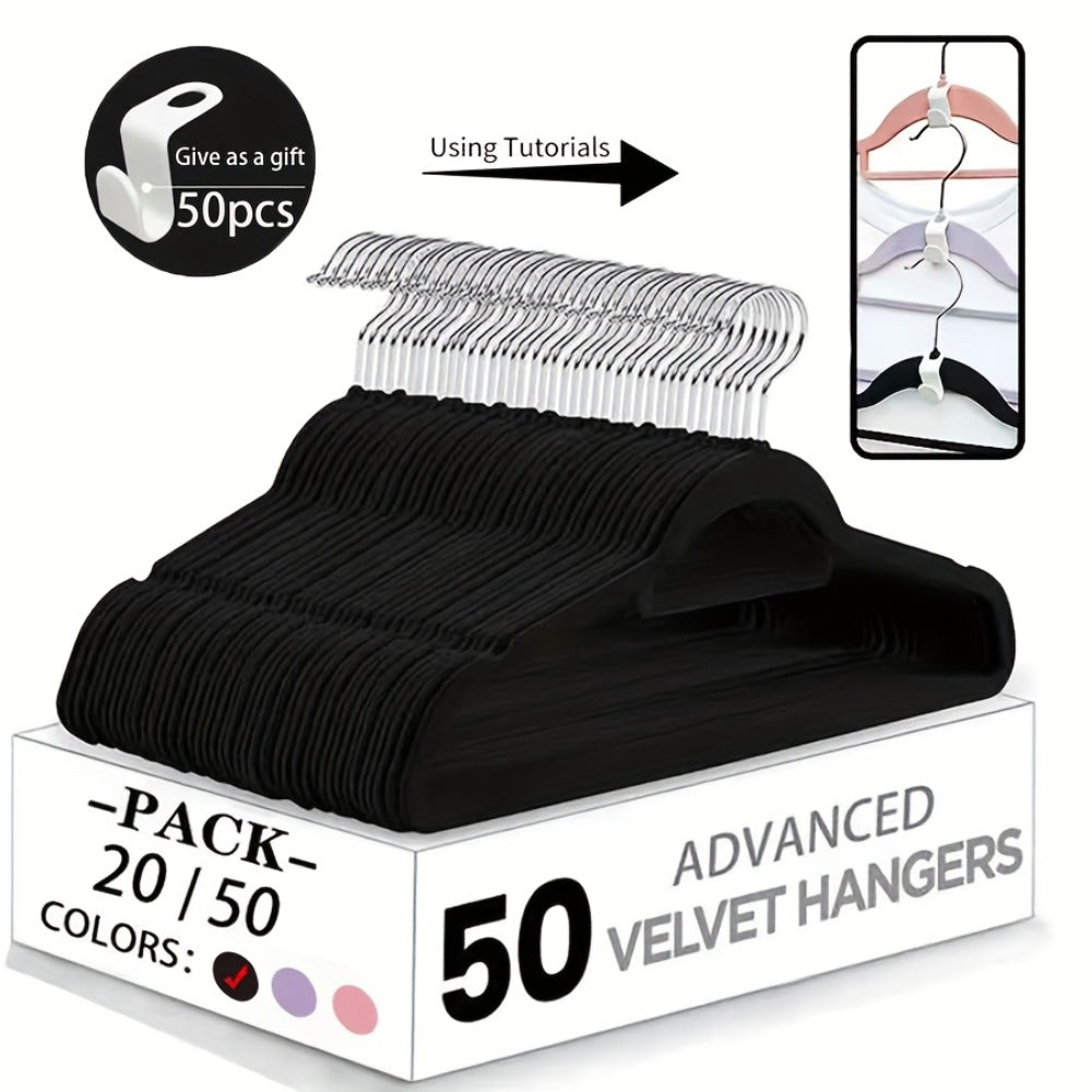 Non-Slip Velvet Hangers with 360¡ã Rotating Hook & Hanger Buckles ¨C Space Saving Closet Organizer Set (50pcs or 20pcs)
