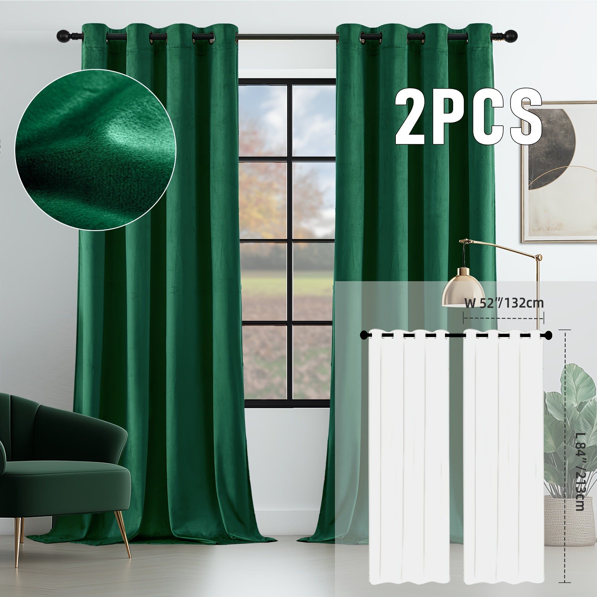 Velvet Room Darkening Curtains 2 Panels | Grommet Top Thermal Insulated Soundproof Blackout Curtains for Living Room Bedroom, Soft Solid Color Vintage Window Drapes