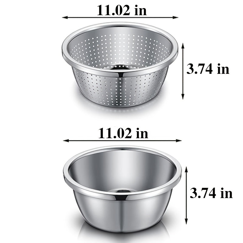 Stainless Steel Colander with Mixing Bowl Set 304 Food Grade Strainer Bowl for Washing Vegetables Fruit Rice Dishwasher Safe Kitchen Colander Sieve Multiple Sizes