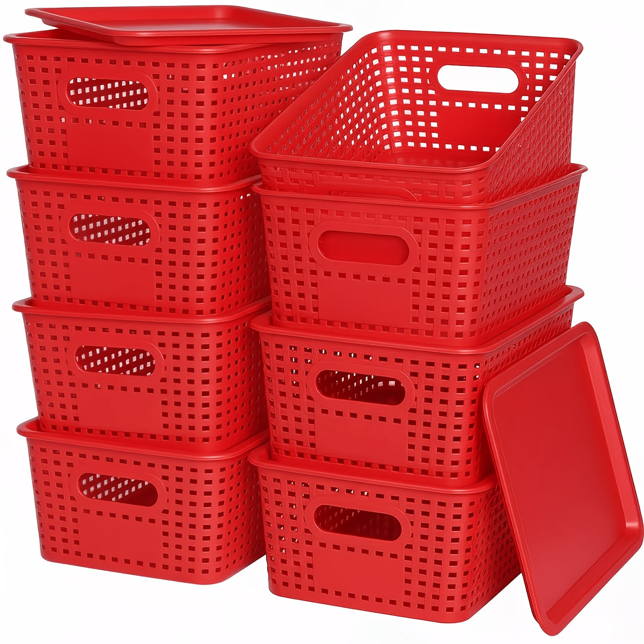 Storage Organizer Bins with Lids 4/8 Pack | Space-Saving Stackable Boxes 10¡±x7¡±x4¡± for Shelves, Closet & Desk - Declutter Bins for Dorm, Playroom & Office with File Organizer Bag, White Black Gray Red