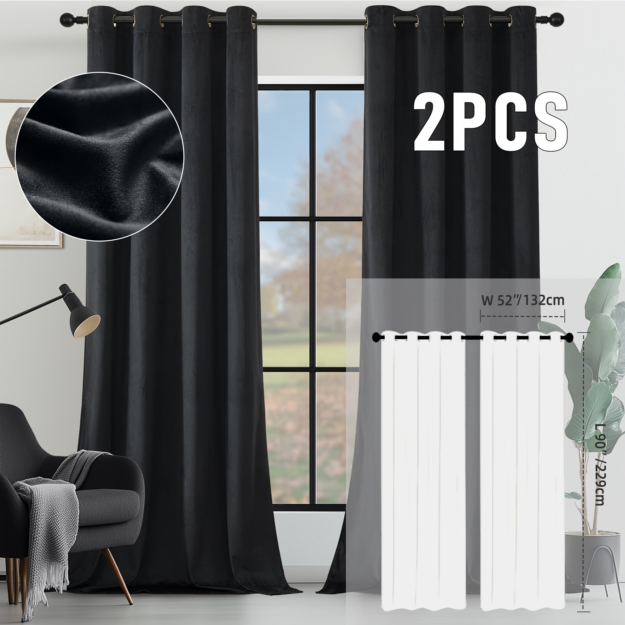 Velvet Room Darkening Curtains 2 Panels | Grommet Top Thermal Insulated Soundproof Blackout Curtains for Living Room Bedroom, Soft Solid Color Vintage Window Drapes