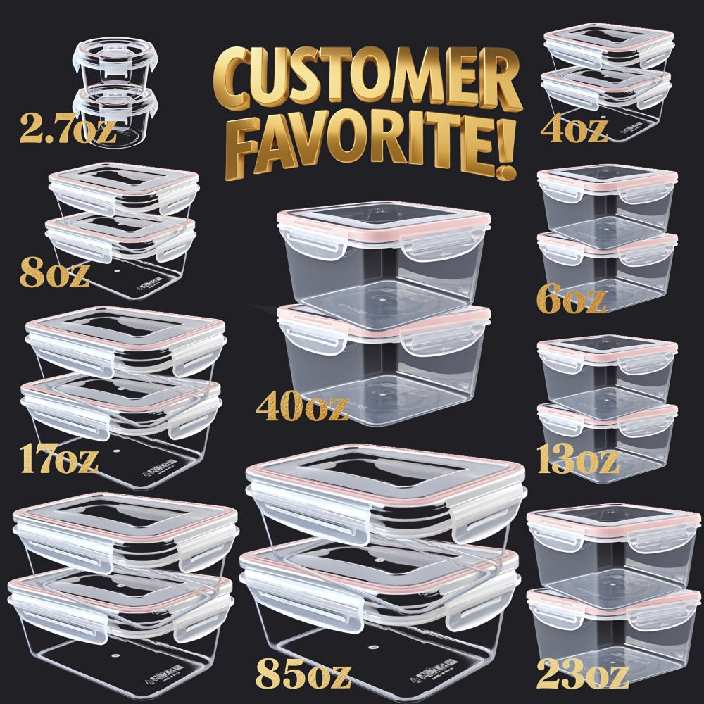 Airtight Plastic Food Storage Containers with Easy-Snap Lids 40pcs or 10pcs Set Pantry Kitchen Organization Meal Prep Containers with Labels and Markers BPA-Free Transparent and Pink