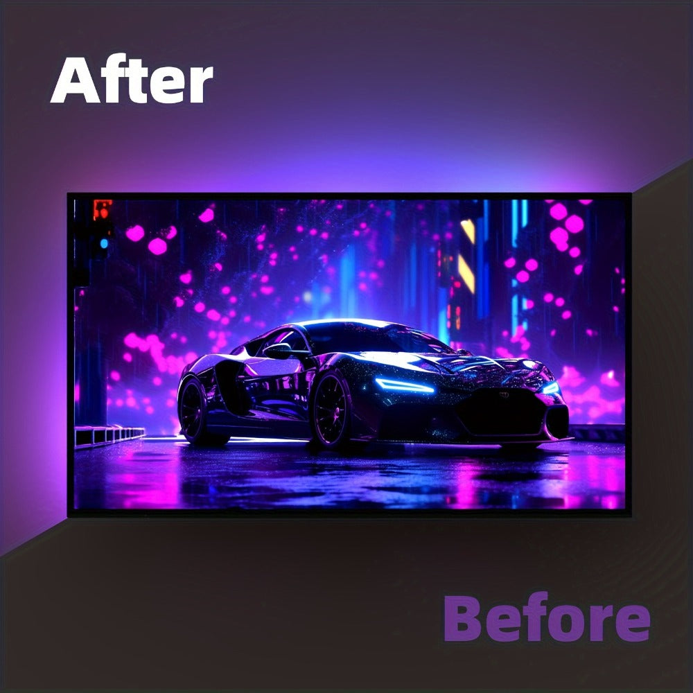 TV LED Backlight Screen Sync - App Controlled, Follows Audio Rhythm, Supports 4K30, 16.4ft for 32-80 Inch Indoor TV, Color Changes with Screen Content, Immersive Viewing Experience