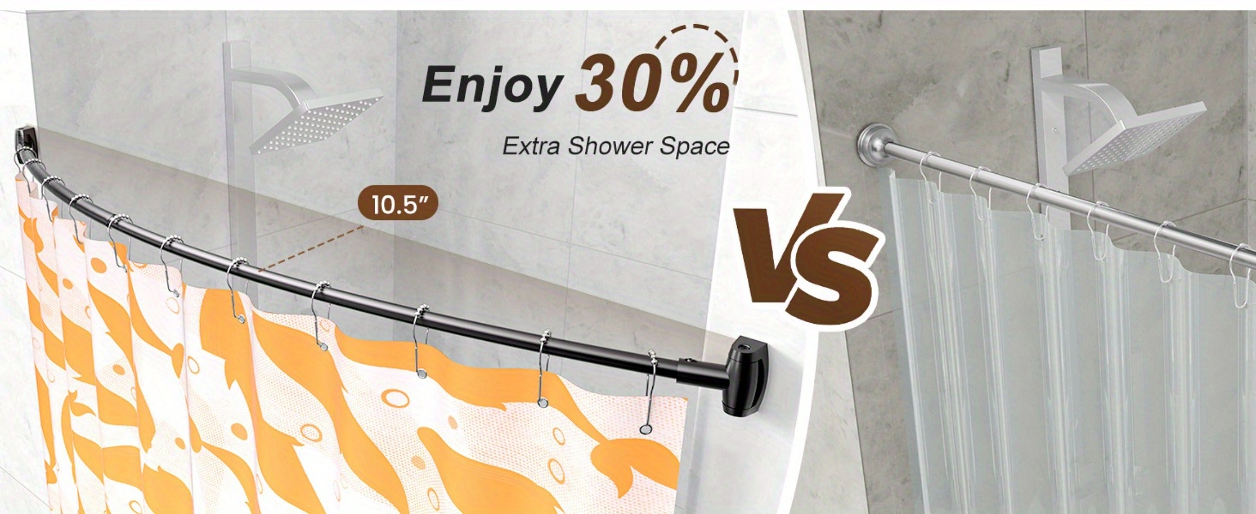 Curved Shower Curtain Rod Adjustable 43-72 Inch - Rustproof Aluminum Tension Mount No Drilling Extra Space Shower Rod for Bathtub Stall | Black Bronze Chrome Brushed Nickel | Bathroom Hardware Upgrade