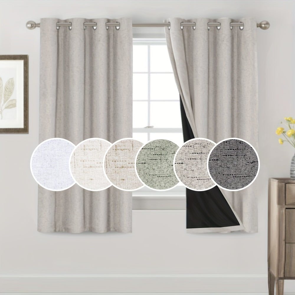 Blackout Curtains 2 Panels 100% Blackout Linen Textured Thermal Insulated Grommet Window Drapes Noise Reducing for Bedroom Living Room Hall - Full Light Blocking Room Darkening Curtains