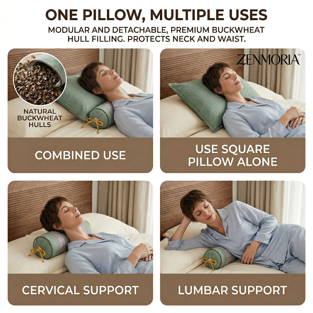 Detachable 2-in-1 Buckwheat Pillow ¨C Ergonomic Support & Adjustable Comfort for Better Sleep