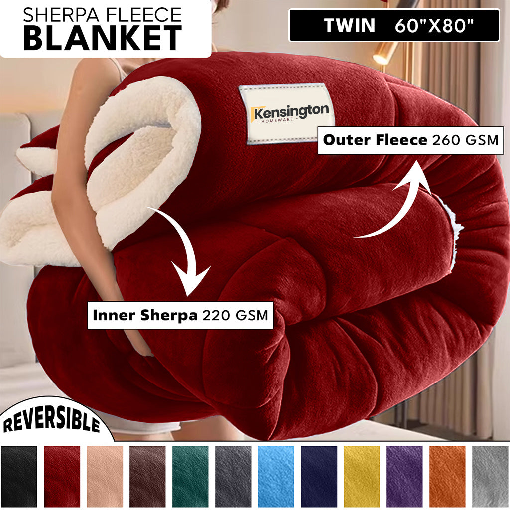 480GSM Sherpa Fleece Blanket ¨C Double-Sided Heavy Warm Throw for Couch, Bed & Travel, Reversible All Season, 13 Colors, 3 Sizes