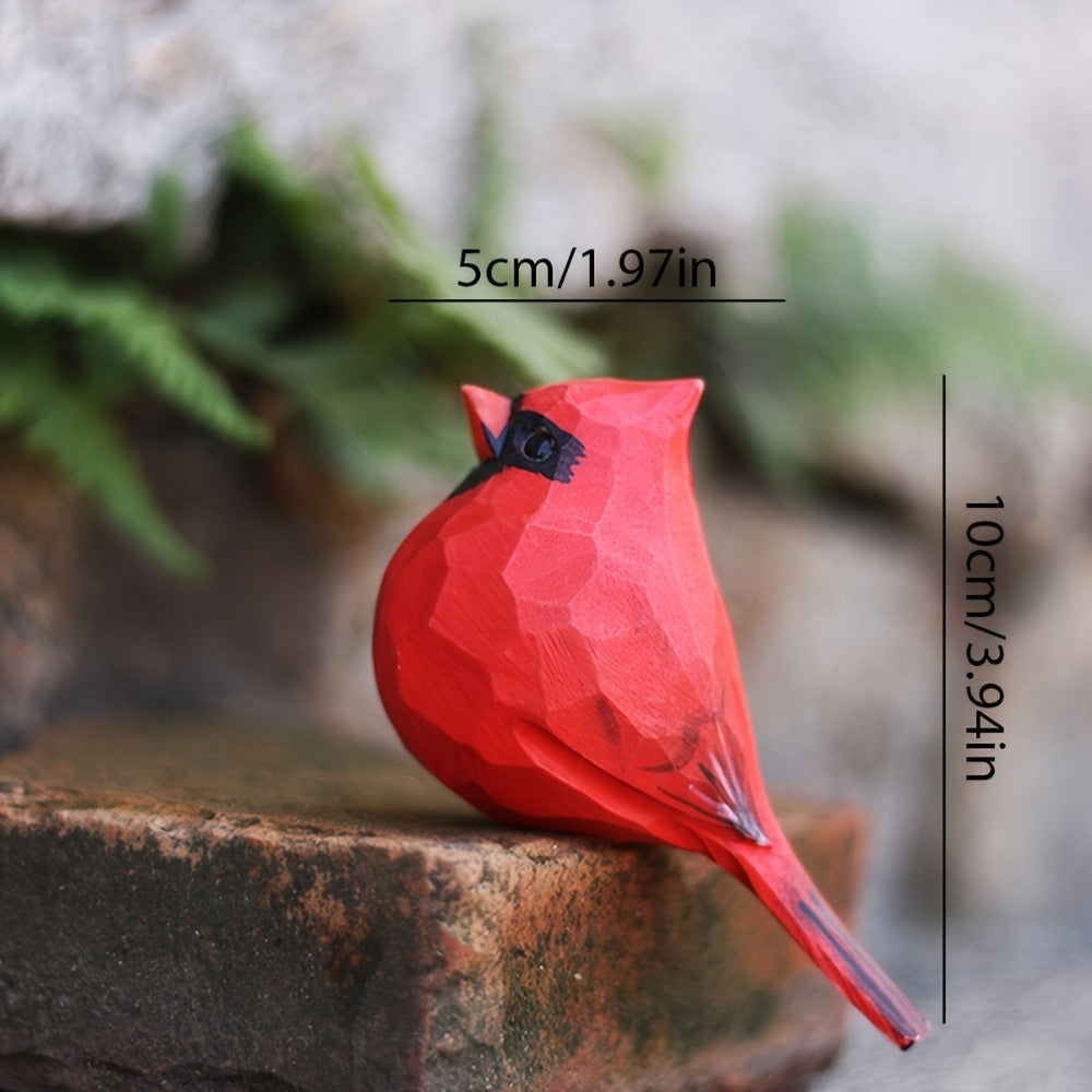 Cardinal Bird Statues Handmade Wood Carving 2pcs - Painted Decorative Bird Figurines for Home Decor Shelf Garden - Best Gift for Bird Lovers Birthday Christmas Family Friends