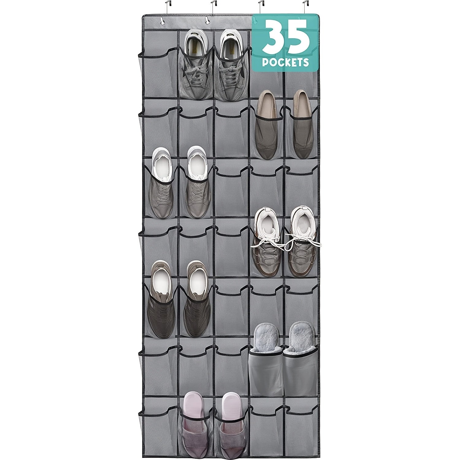Over the Door Shoe Organizer Hanging Mesh Pocket | 28 35 40 Compartments 7-8 Layer with Hooks | Behind Door Storage Rack for Closet Dorm Room Bedroom Classroom Bathroom