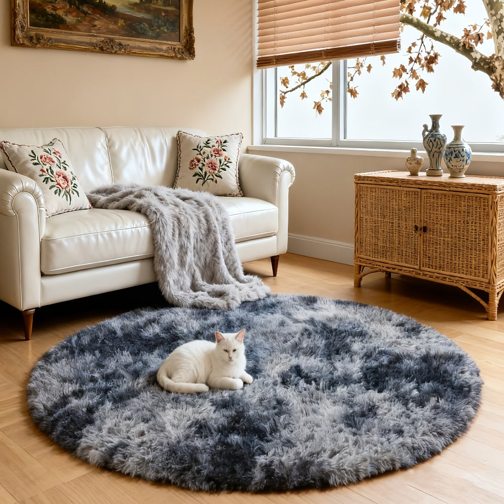 Round Area Rug Soft Shaggy Plush Circle Rug Non-Slip Indoor Floor Mat for Living Room Bedroom Dorm Tie Dye Rainbow Multi-Color Multi-Size