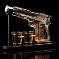 Whiskey Gun Decanter Set 10oz with 2 Bullet Shot Glasses & Wooden Stand, Handgun Shaped Liquor Decanter for Home Bar, Unique Novelty Gift for Men, Dad, Birthday & Valentine's Day