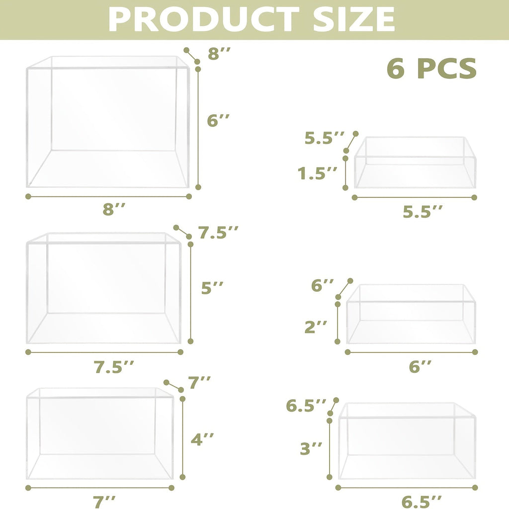 Display Stands 6pcs Five-Sided Square Buffet Risers - White Transparent Dessert Cake Display Storage Rack for Party Wedding Catering Retail Boutique Gallery Home Decor