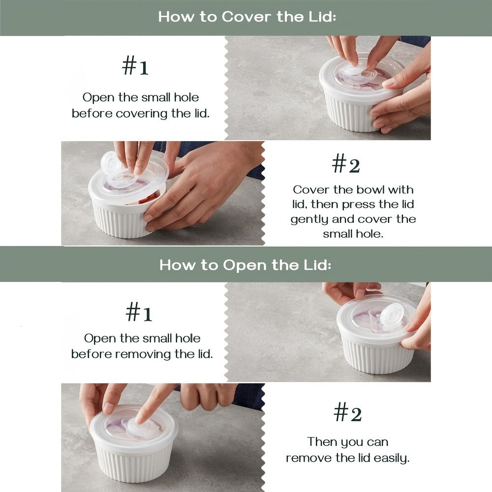 Souffle Dishes Set of 6 Porcelain Ramekins with Lids 8oz Creme Brulee Cups Custard Cups for Baking Pudding Dip Sauce Dessert White Ceramic Bakeware