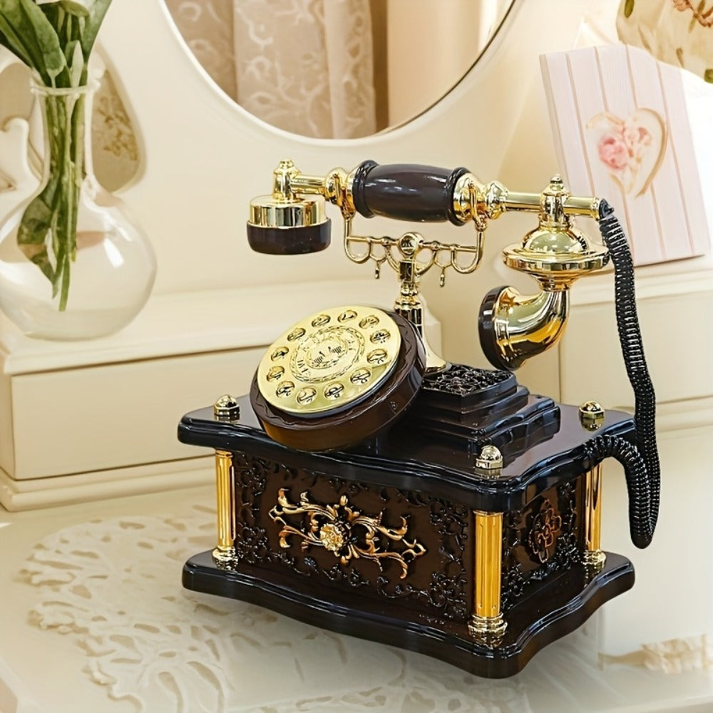 Retro Phone Music Box - Rotating Dial Vintage Telephone Wind Up Musical Decoration for Living Room Office Bar Cafe Desk Ornament, Unique Mother's Day Father's Day Gift