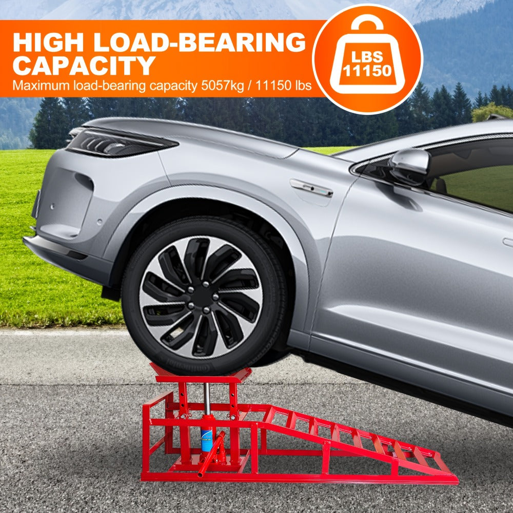Hydraulic Car Ramps 2-Pack 5T 11050 Lbs High Lift Vehicle Wheel Ramps for Oil Change Tire Service with Supporting Crane Foot Pedal Portable DIY Auto Shop Truck SUV