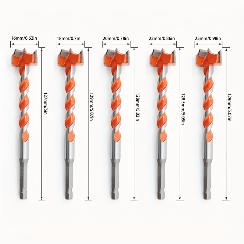 Long Drill Bits Set 5PCS Alloy Extended Length Hex Shank Auger Drill Bit for Wood Door Lock Plastic Hole Drilling Electric Screwdriver Compatible Woodworking Tool Kit