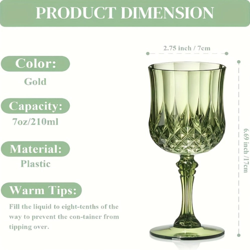 Plastic Wine Glasses 24 Pack ¨C Colorful Shatterproof Goblets for Parties, Weddings & Events ¨C Reusable Vintage-Style Stemmed Cups ¨C Lightweight Bulk Drinkware in Pink, Gold, Blue, Rose Gold & Green