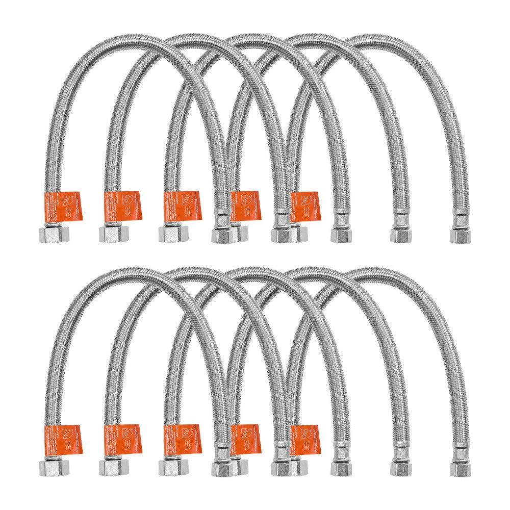 Braided Stainless Steel Faucet Supply Line - 304 SS Exterior, Lead-Free TPV Inner Tube, 3/8¡± Comp x 1/2¡± FIP, NSF & CUPC Certified, for Bathroom Kitchen Sink Faucet, 16in/10pcs or 24in/2pcs