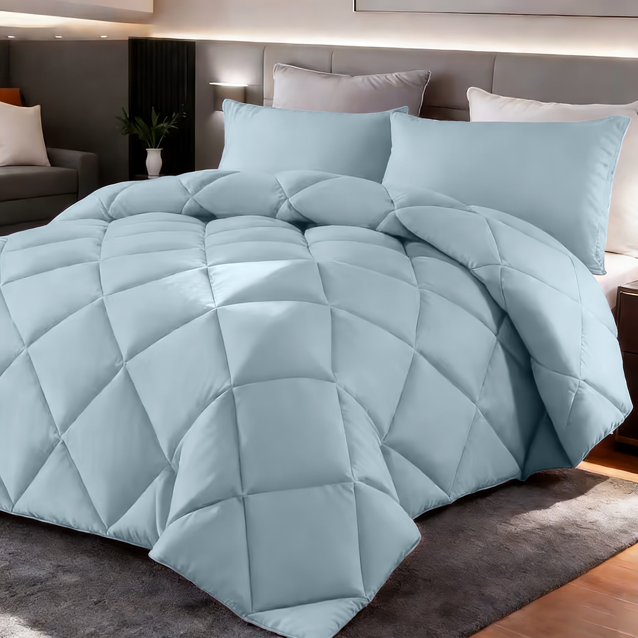 Comforter Set 2-3 Piece Rhombus Grid Luxury - Soft Lightweight Breathable Oversized Bedding Set with Pillowcases, All Season Twin Queen King, 24 Colors Available